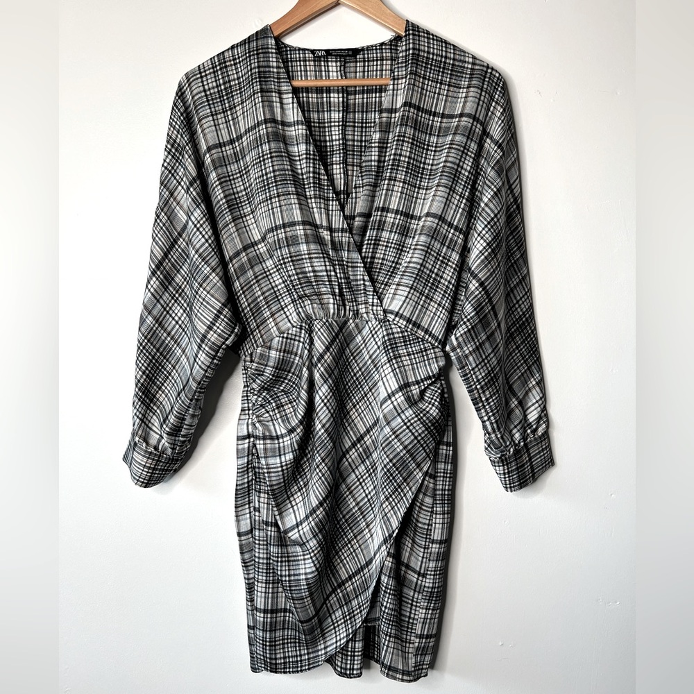 Zara Plaid Cross Front Dress, S
